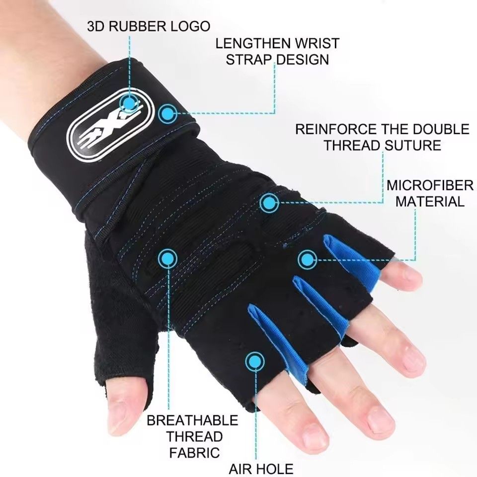 Workout Gloves for Men Women Half Finger Glove with Wrist Wrap for Sport Weight Lifting Training Bicycle Motorcyclist Gym Glove O-4-6