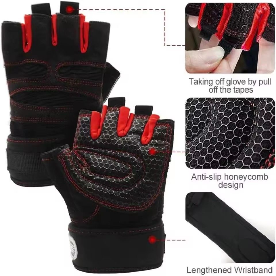 Workout Gloves for Men Women Half Finger Glove with Wrist Wrap for Sport Weight Lifting Training Bicycle Motorcyclist Gym Glove O-4-6