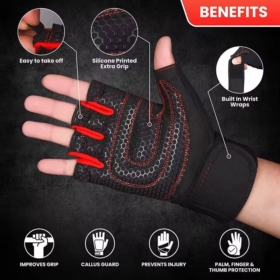 Workout Gloves for Men Women Half Finger Glove with Wrist Wrap for Sport Weight Lifting Training Bicycle Motorcyclist Gym Glove O-4-6