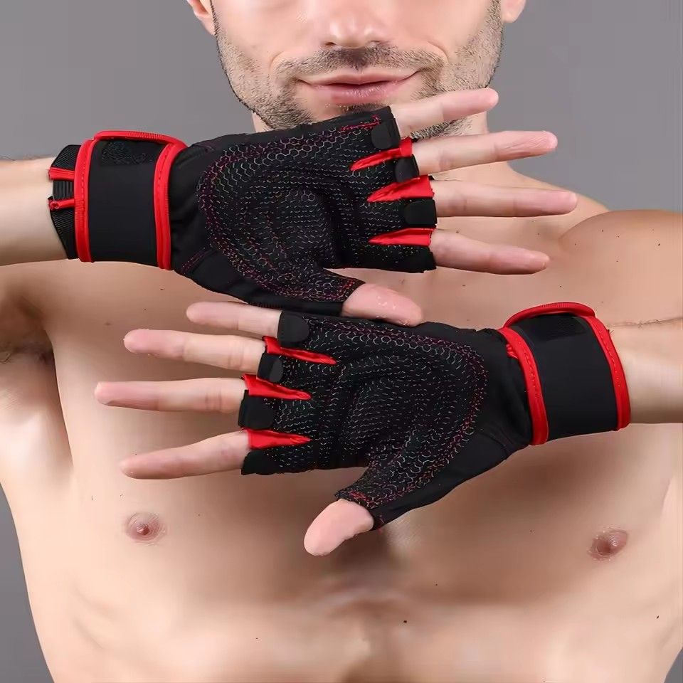 Workout Gloves for Men Women Half Finger Glove with Wrist Wrap for Sport Weight Lifting Training Bicycle Motorcyclist Gym Glove O-4-6