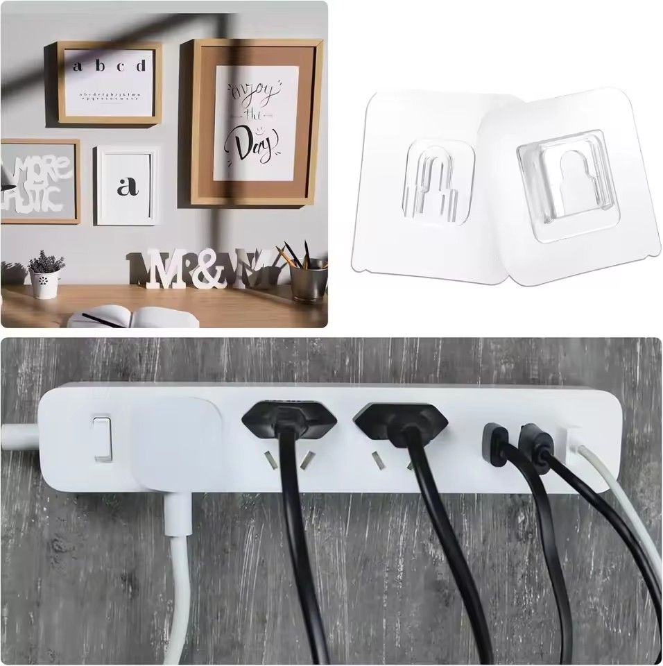 Double-Sided Adhesive Wall Hooks Hanger Strong Transparent Suction Cup Sucker Hooks Kitchen Bathroom Storage Plug Socket Holders C-458