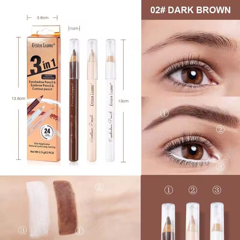 3pcs Eyebrow Pencil Set, Waterproof, Korean Women's Long-term Cosmetics, Concealer, Eyeliner, Durable Waterproof Eyebrow Pencil