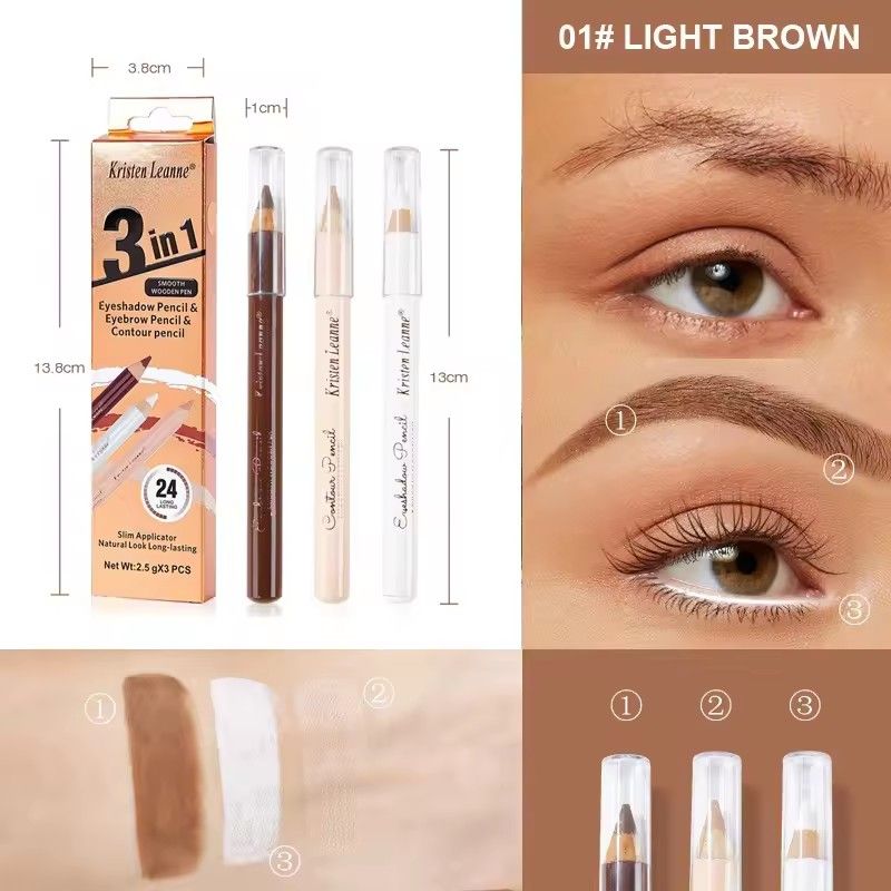 3pcs Eyebrow Pencil Set, Waterproof, Korean Women's Long-term Cosmetics, Concealer, Eyeliner, Durable Waterproof Eyebrow Pencil