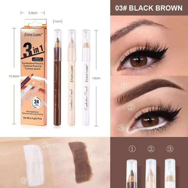 3pcs Eyebrow Pencil Set, Waterproof, Korean Women's Long-term Cosmetics, Concealer, Eyeliner, Durable Waterproof Eyebrow Pencil