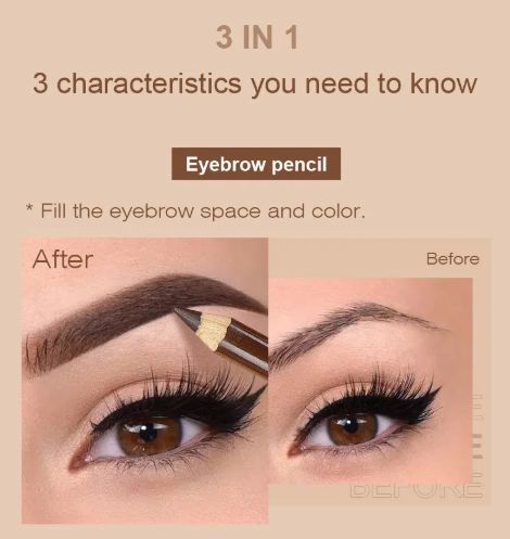3pcs Eyebrow Pencil Set, Waterproof, Korean Women's Long-term Cosmetics, Concealer, Eyeliner, Durable Waterproof Eyebrow Pencil