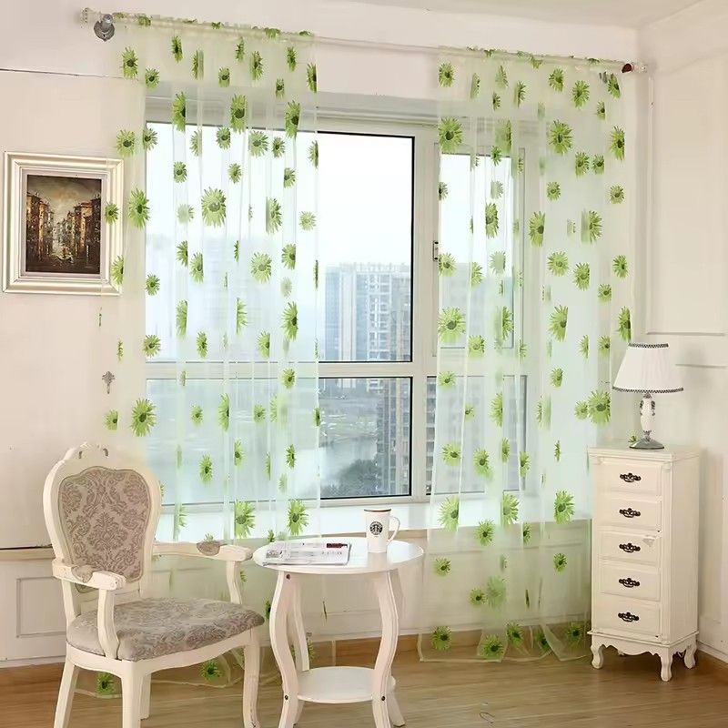 100*200 Cm Sunflower Summer Tulle Curtains Living Room Bedroom Kitchen Window Panels New Home Decoration（Note: Each order only contains 1 item, and the images often show the effect of 2 items）