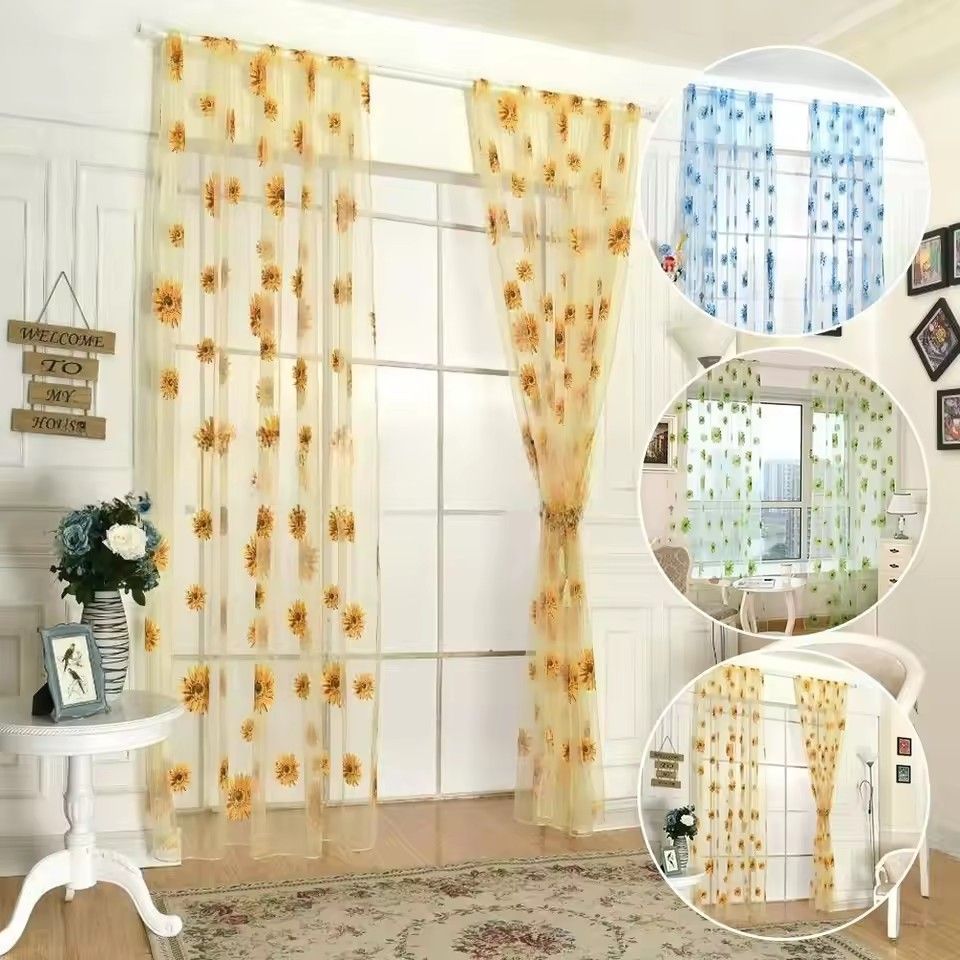 100*200 Cm Sunflower Summer Tulle Curtains Living Room Bedroom Kitchen Window Panels New Home Decoration（Note: Each order only contains 1 item, and the images often show the effect of 2 items）