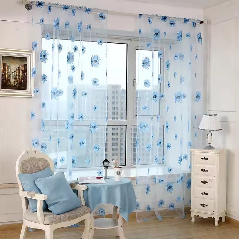 100*200 Cm Sunflower Summer Tulle Curtains Living Room Bedroom Kitchen Window Panels New Home Decoration（Note: Each order only contains 1 item, and the images often show the effect of 2 items）