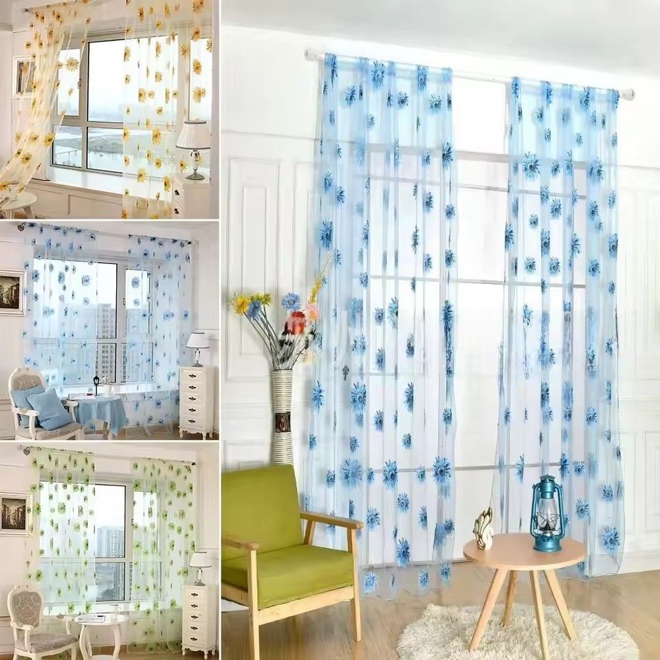 100*200 Cm Sunflower Summer Tulle Curtains Living Room Bedroom Kitchen Window Panels New Home Decoration（Note: Each order only contains 1 item, and the images often show the effect of 2 items）