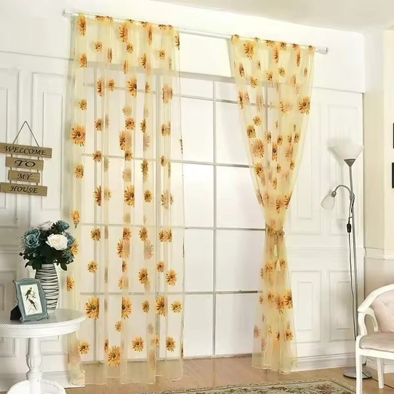 100*200 Cm Sunflower Summer Tulle Curtains Living Room Bedroom Kitchen Window Panels New Home Decoration（Note: Each order only contains 1 item, and the images often show the effect of 2 items）