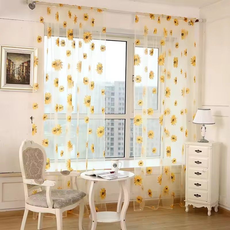 100*200 Cm Sunflower Summer Tulle Curtains Living Room Bedroom Kitchen Window Panels New Home Decoration（Note: Each order only contains 1 item, and the images often show the effect of 2 items）