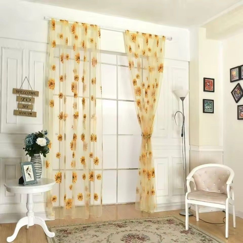 100*200 Cm Sunflower Summer Tulle Curtains Living Room Bedroom Kitchen Window Panels New Home Decoration（Note: Each order only contains 1 item, and the images often show the effect of 2 items）
