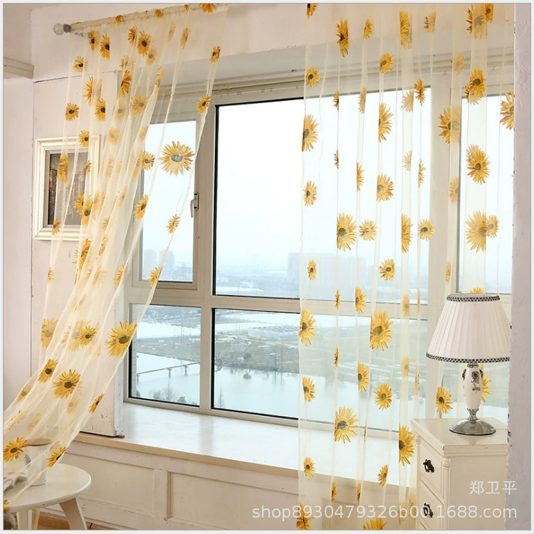 100*200 Cm Sunflower Summer Tulle Curtains Living Room Bedroom Kitchen Window Panels New Home Decoration（Note: Each order only contains 1 item, and the images often show the effect of 2 items）