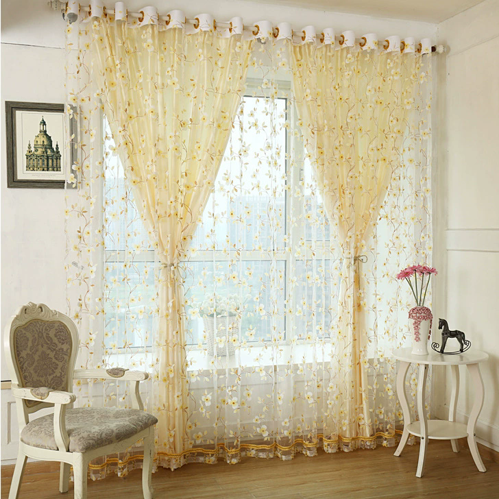 Elegant Modern Tulle Curtains For Living Room Bedroom Kitchen Green Leaf Sheer Curtains For Window Tulle Curtains Drapes（This link only contains 1 item per order, not 2 items）
