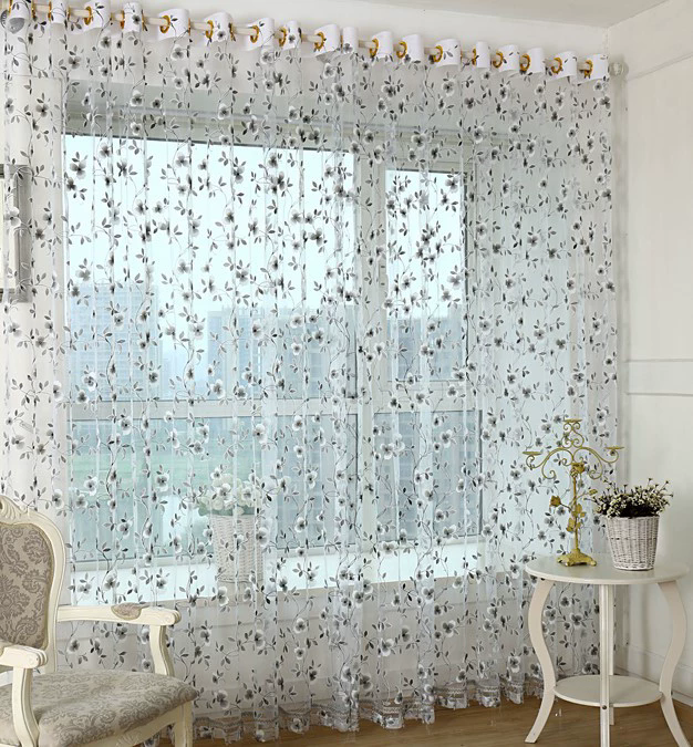 Elegant Modern Tulle Curtains For Living Room Bedroom Kitchen Green Leaf Sheer Curtains For Window Tulle Curtains Drapes（This link only contains 1 item per order, not 2 items）