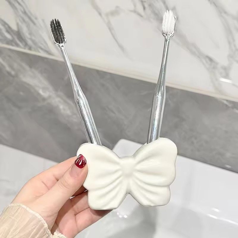 1pc Creative Toothbrush Stand with Loop, Ceramic Electric Toothpaste Storage Rack, Bathroom Countertop Storage Accessories