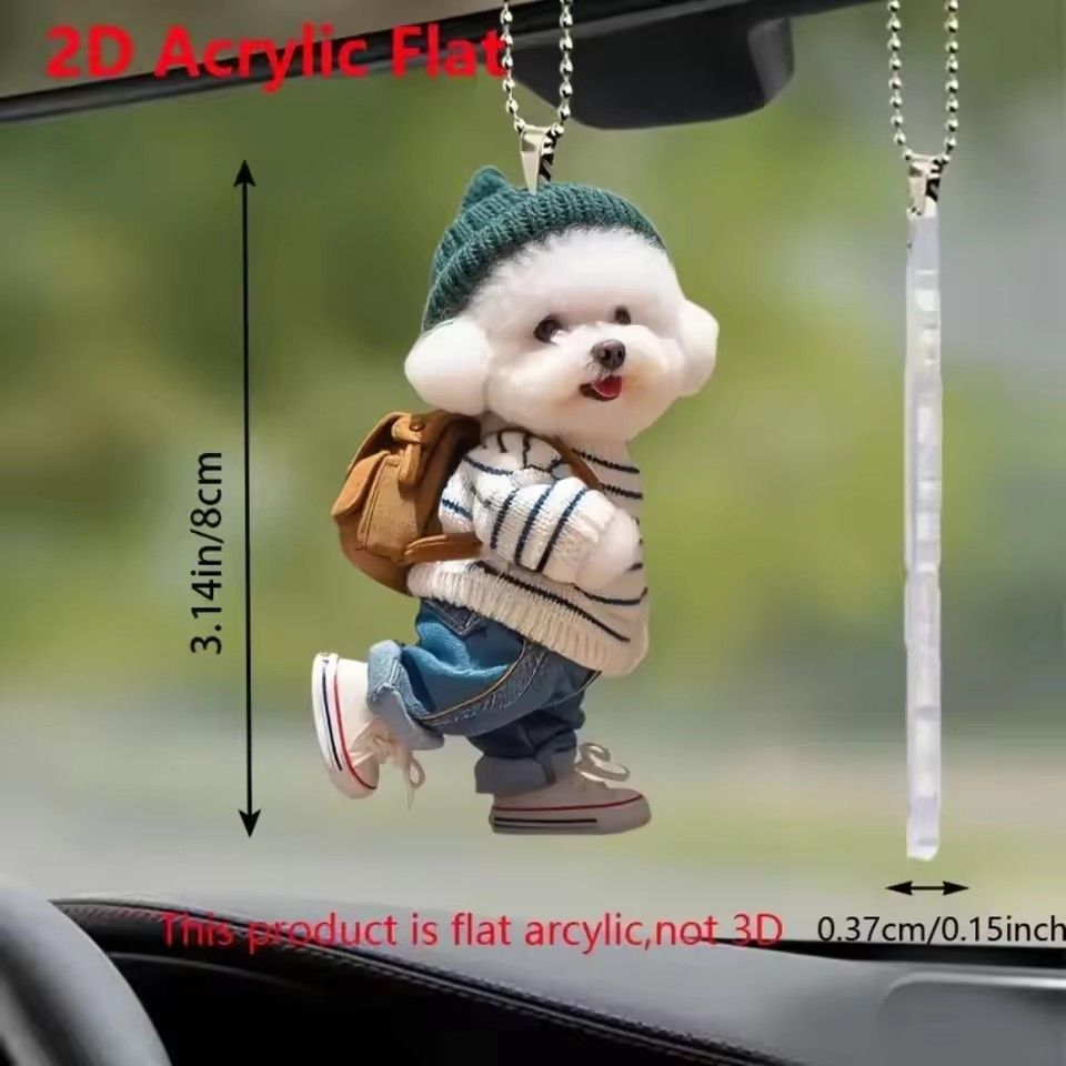 Creative Puppy Animal Acrylic Keychain Backpack Car Hanging Keyring Pendant Cute Teddy Dog Key Decor Accessories Ornament A-2122