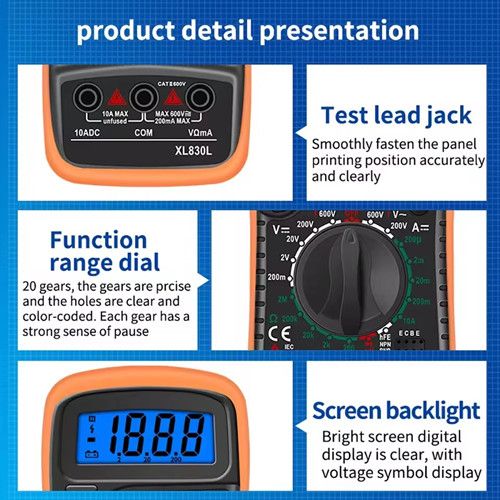 XL830L Digital Multimeter Intelligent Voltage AC/DC Resistance Amperimeter hFE Triode Ohm NCV Diode Multimeter Tester Tools