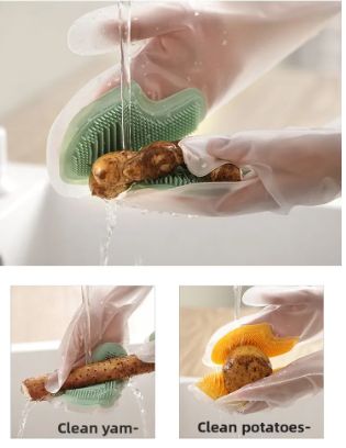 2 in 1 Silicone Dishwasher Gloves, Reusable Non-Slip Waterproof Gloves, Kitchen Cleaning Tools, Thick Cleaning Gloves