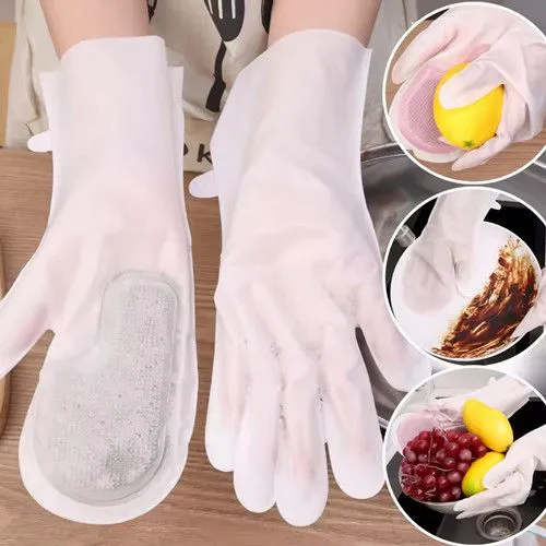 2 in 1 Silicone Dishwasher Gloves, Reusable Non-Slip Waterproof Gloves, Kitchen Cleaning Tools, Thick Cleaning Gloves