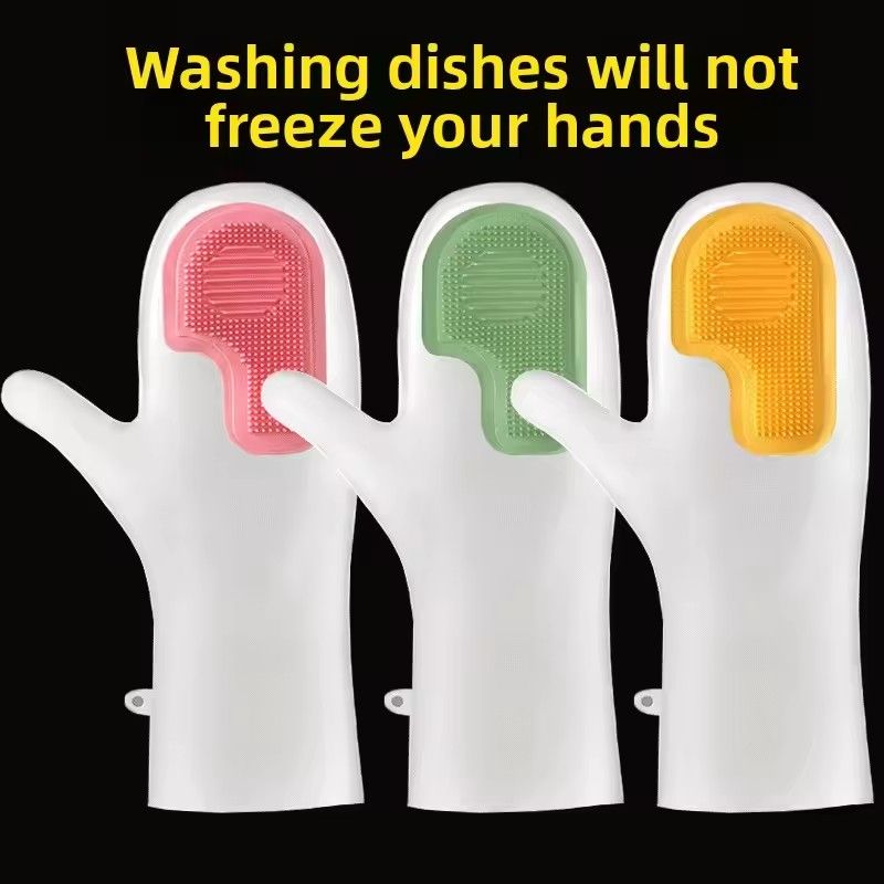 2 in 1 Silicone Dishwasher Gloves, Reusable Non-Slip Waterproof Gloves, Kitchen Cleaning Tools, Thick Cleaning Gloves
