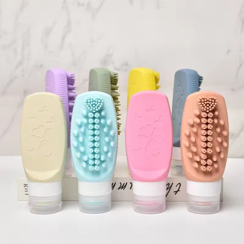 1pc Multifunctional Silicone Travel Bottle, Hair Massage Brush for Fast and Practical Washing, Portable Soft Sealed Empty Bottle
