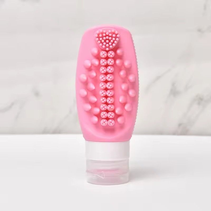 1pc Multifunctional Silicone Travel Bottle, Hair Massage Brush for Fast and Practical Washing, Portable Soft Sealed Empty Bottle