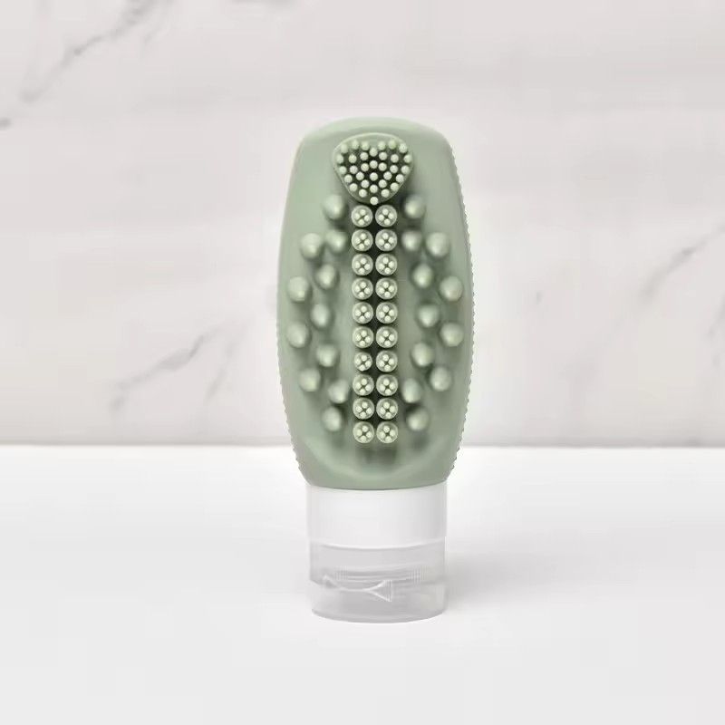 1pc Multifunctional Silicone Travel Bottle, Hair Massage Brush for Fast and Practical Washing, Portable Soft Sealed Empty Bottle