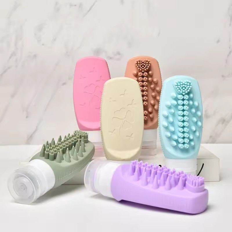 1pc Multifunctional Silicone Travel Bottle, Hair Massage Brush for Fast and Practical Washing, Portable Soft Sealed Empty Bottle