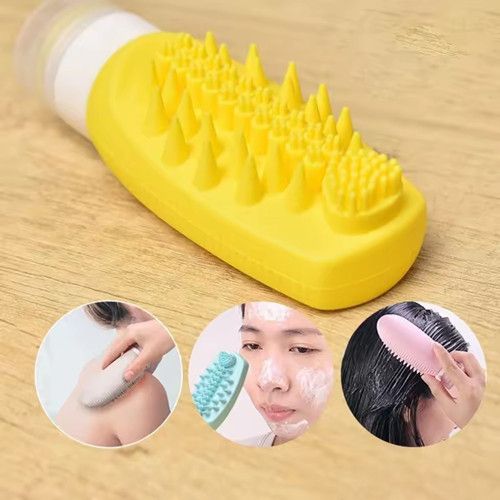 1pc Multifunctional Silicone Travel Bottle, Hair Massage Brush for Fast and Practical Washing, Portable Soft Sealed Empty Bottle