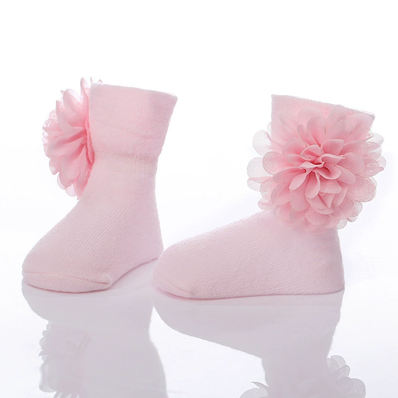 Newborn Baptism Socks Cotton Socks Baby Socks Chiffon Flower Baby Flower 0-6-12 Girls Sock Full Moon Gift New Born Sock L--16--1