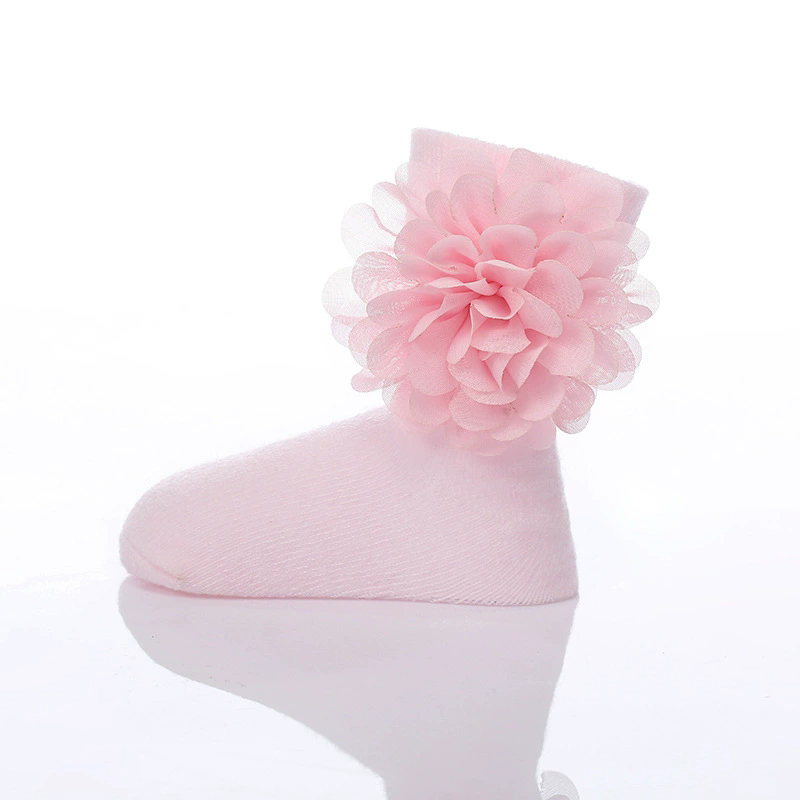 Newborn Baptism Socks Cotton Socks Baby Socks Chiffon Flower Baby Flower 0-6-12 Girls Sock Full Moon Gift New Born Sock L--16--1