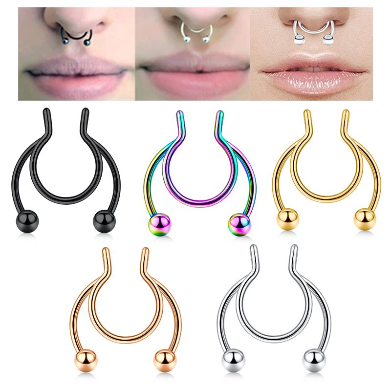 6pcs Stainless Steel Nose Ring Punk Clip Lip Ring Earring Hook Body Piercing Jewelry Nose Ring New A-878