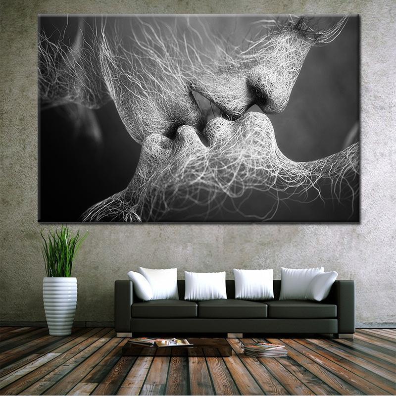 Love kiss modern home hotel wall decoration painting canvas oil painting spray painting s