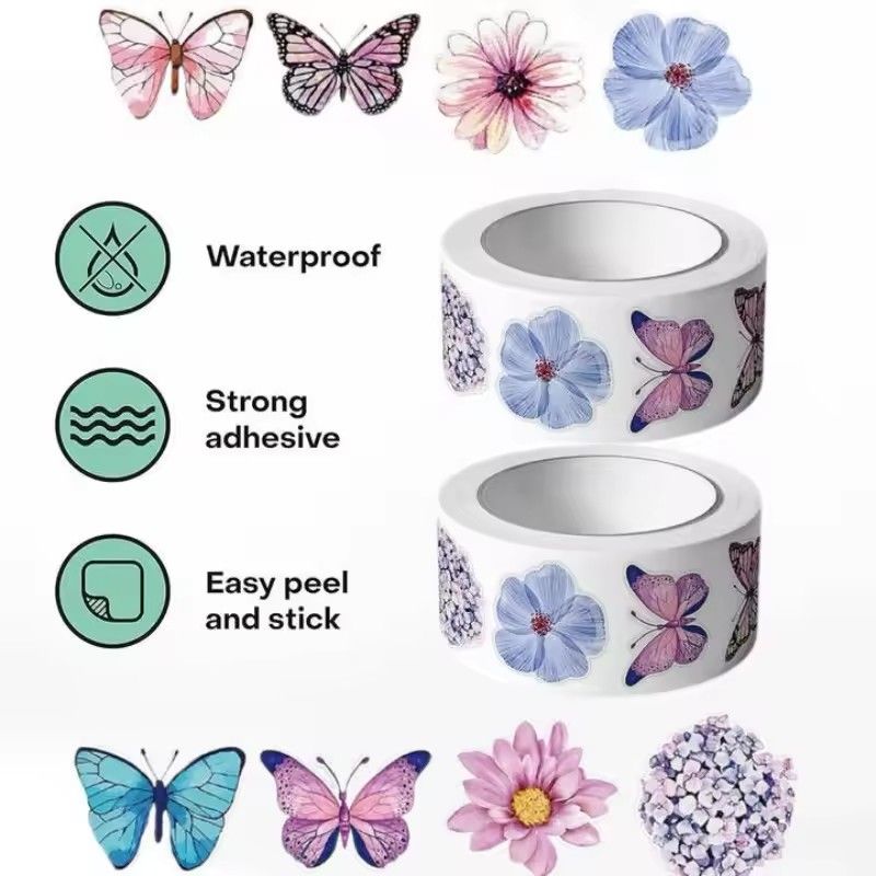 1 rolls Butterfly Flowers Stickers 2.5cm/1.0inch Diy Decals Decor Use To Adorn Gifts Notebook Kettle Phone Seal Labels C-616