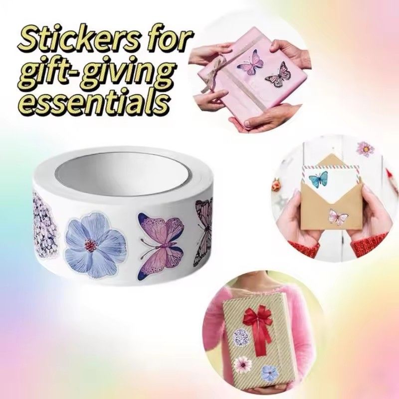 1 rolls Butterfly Flowers Stickers 2.5cm/1.0inch Diy Decals Decor Use To Adorn Gifts Notebook Kettle Phone Seal Labels C-616