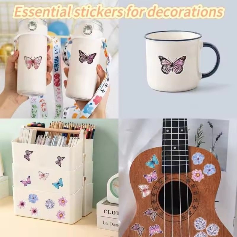 1 rolls Butterfly Flowers Stickers 2.5cm/1.0inch Diy Decals Decor Use To Adorn Gifts Notebook Kettle Phone Seal Labels C-616