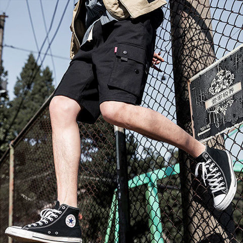 Men's Cargo Shorts Solid Color Multiple Pockets Short Pants Summer Elastic Waistband Drawstring Cargo Shorts Casual Men Shorts