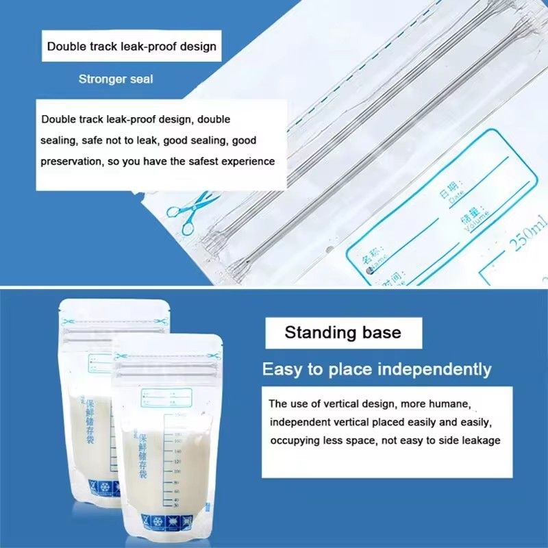 30pcs/Bag Breastmilk Storage Bag 250ml Self Standing Baby Food Storage Breast Milk Storage Bag BPA Free Baby Safe Feeding Bags M--65