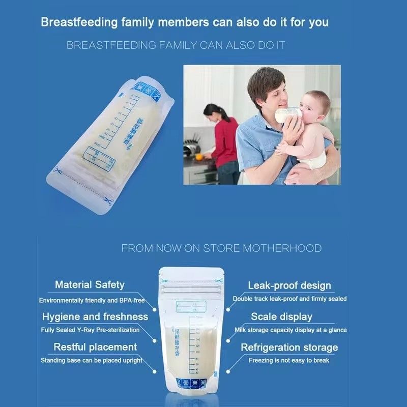 30pcs/Bag Breastmilk Storage Bag 250ml Self Standing Baby Food Storage Breast Milk Storage Bag BPA Free Baby Safe Feeding Bags M--65
