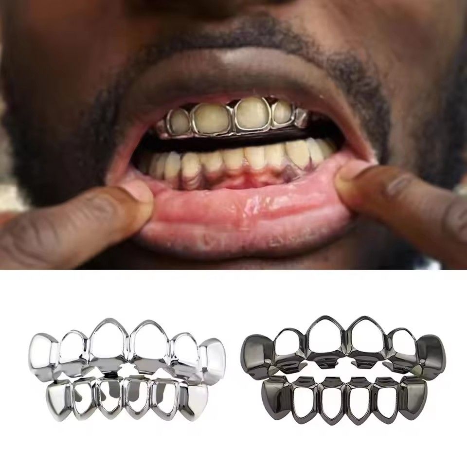 Hip Hop Gold Plated Teeth Grillz Fashion Top Bottom Hollow Tooth Cap Dental Grills For Men Women Jewelry Party Gift B2-1007