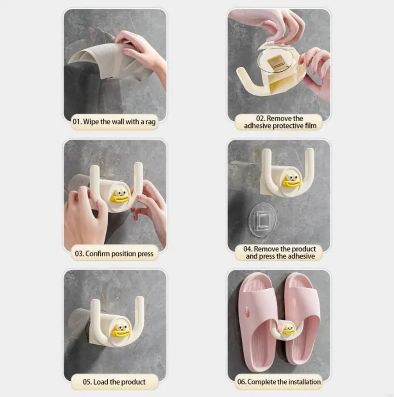 10pcs Bathroom Slippers Rack, Cartoon Wall Mounted Sausage Mouth Slippers Rack, No Perforations, Space Saving Door Shoe Stand