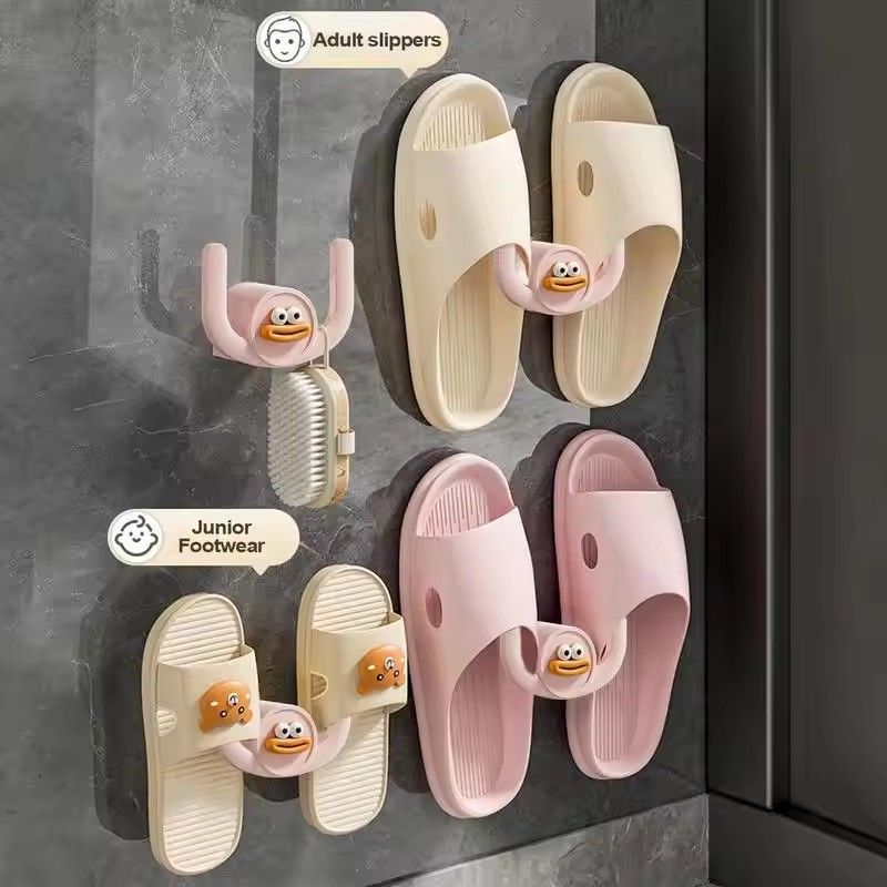 10pcs Bathroom Slippers Rack, Cartoon Wall Mounted Sausage Mouth Slippers Rack, No Perforations, Space Saving Door Shoe Stand