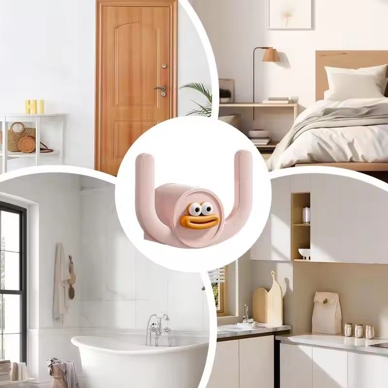 10pcs Bathroom Slippers Rack, Cartoon Wall Mounted Sausage Mouth Slippers Rack, No Perforations, Space Saving Door Shoe Stand