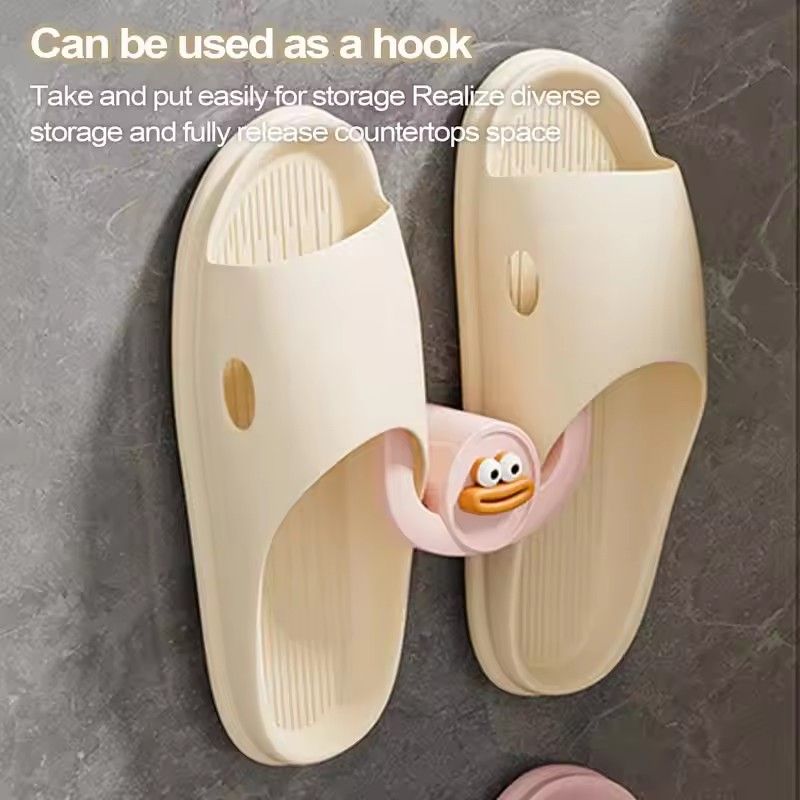 10pcs Bathroom Slippers Rack, Cartoon Wall Mounted Sausage Mouth Slippers Rack, No Perforations, Space Saving Door Shoe Stand