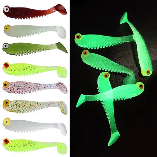 20pcs/bag 5cm 1.3g Lure Soft Luminescent Tail In T Realistic Imitation Fish Bait For Fishing Gear Night Fishing Equipment