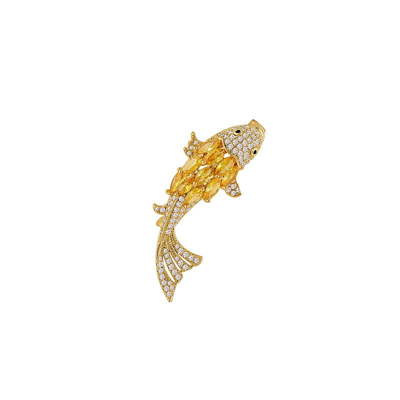 Exquisite Luxury Pearl Gold Fish Brooches For Women And Girls, Fashionable Cute Gold Fish Brooch, Suit Pins, Gifts