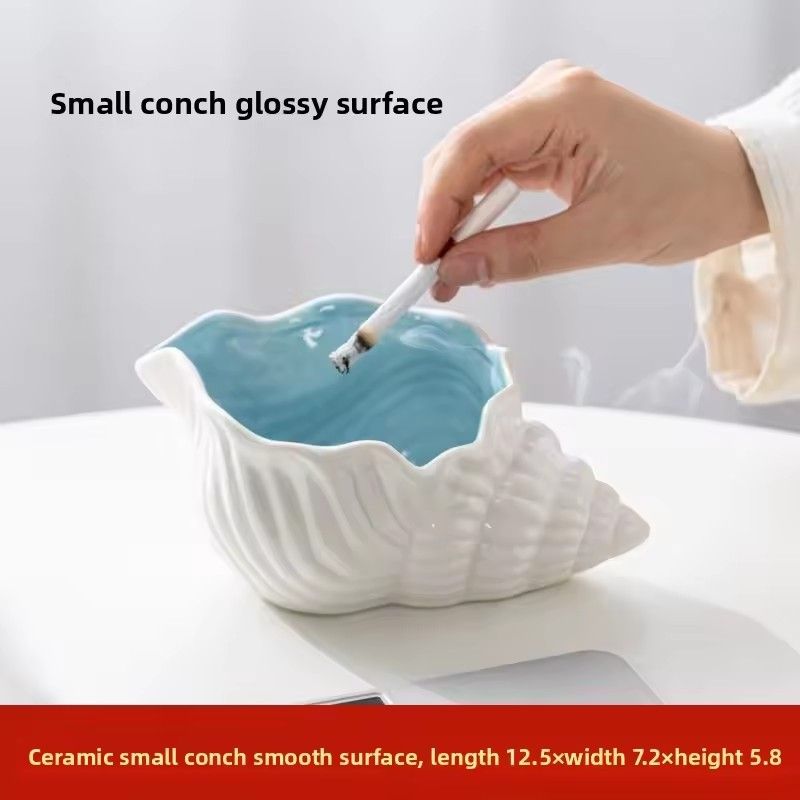 Ceramic Ashtray With Creative Personality, Trend for Home, Living Room, Wind Protection, fly ash, Large Shell Storage Ornament