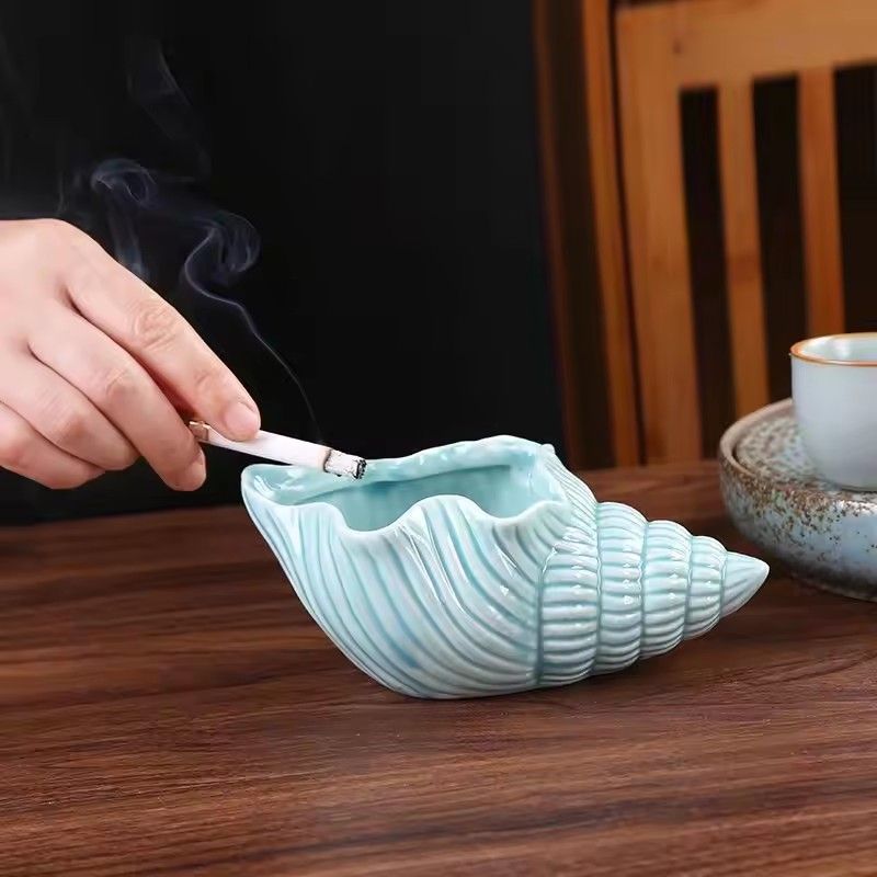 Ceramic Ashtray With Creative Personality, Trend for Home, Living Room, Wind Protection, fly ash, Large Shell Storage Ornament