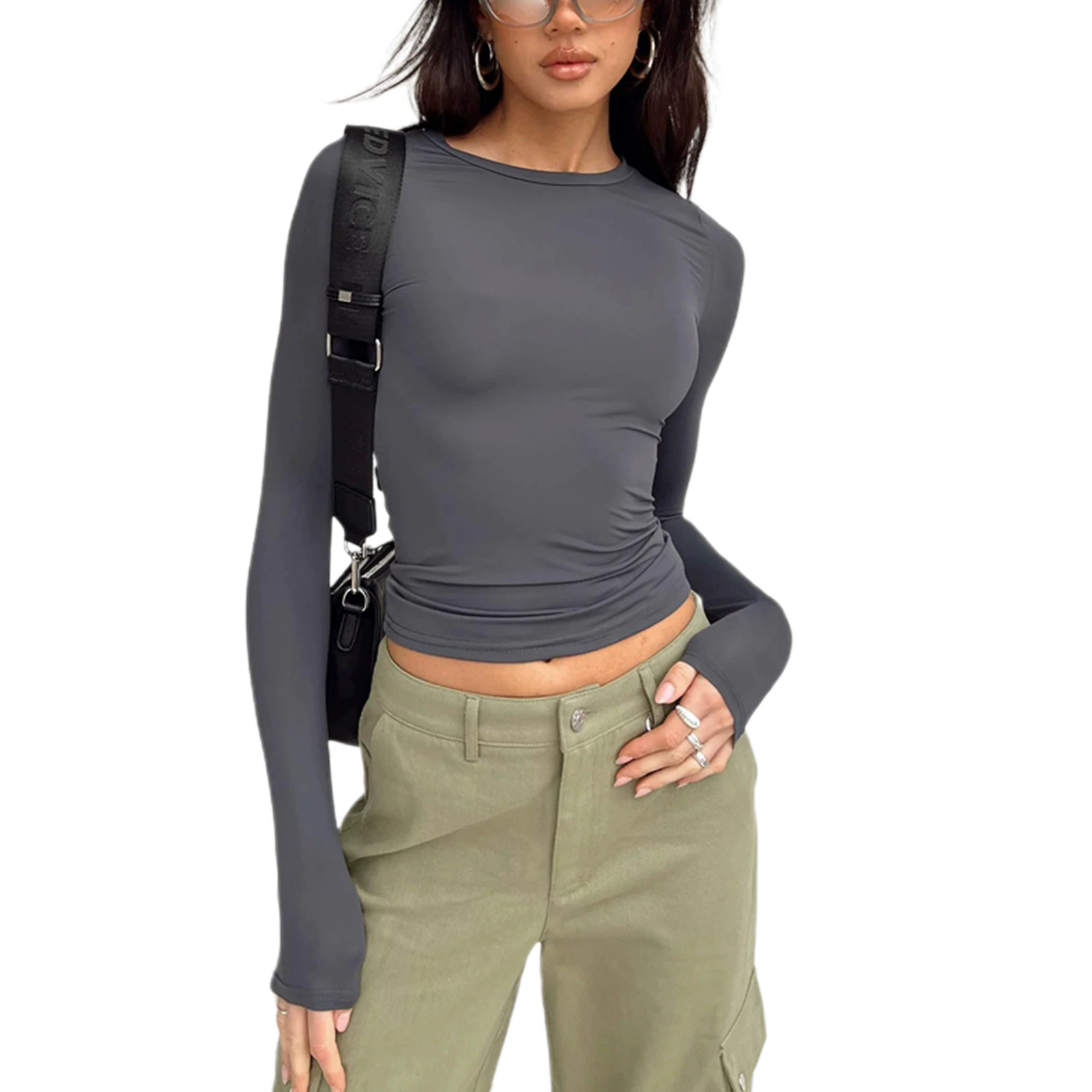 Women Long Sleeve T Shirt Spring Autumn Solid Slim Fit Casual Shirts Female Pullovers Basic Tee Y2k Clothes Streetwear Crop Tops